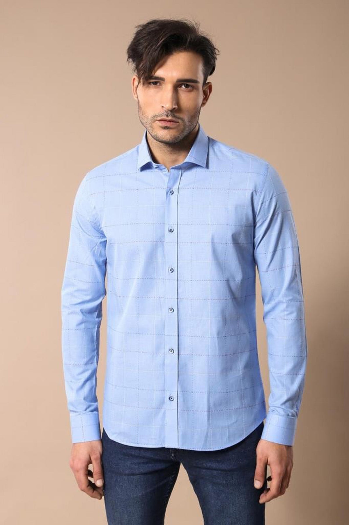Slim Fit Plaid Blue Shirt - Wessi