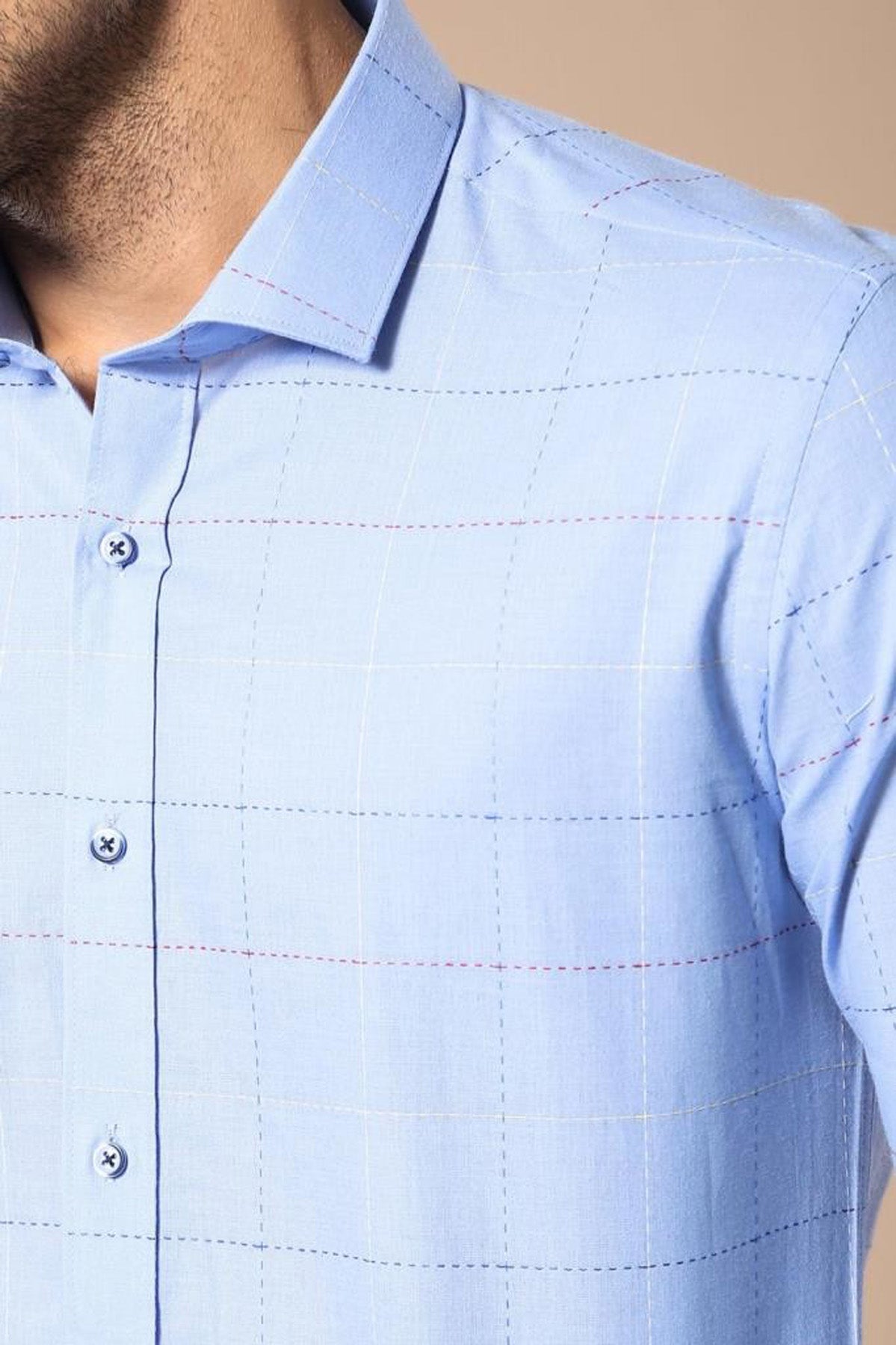 Slim Fit Plaid Blue Shirt - Wessi