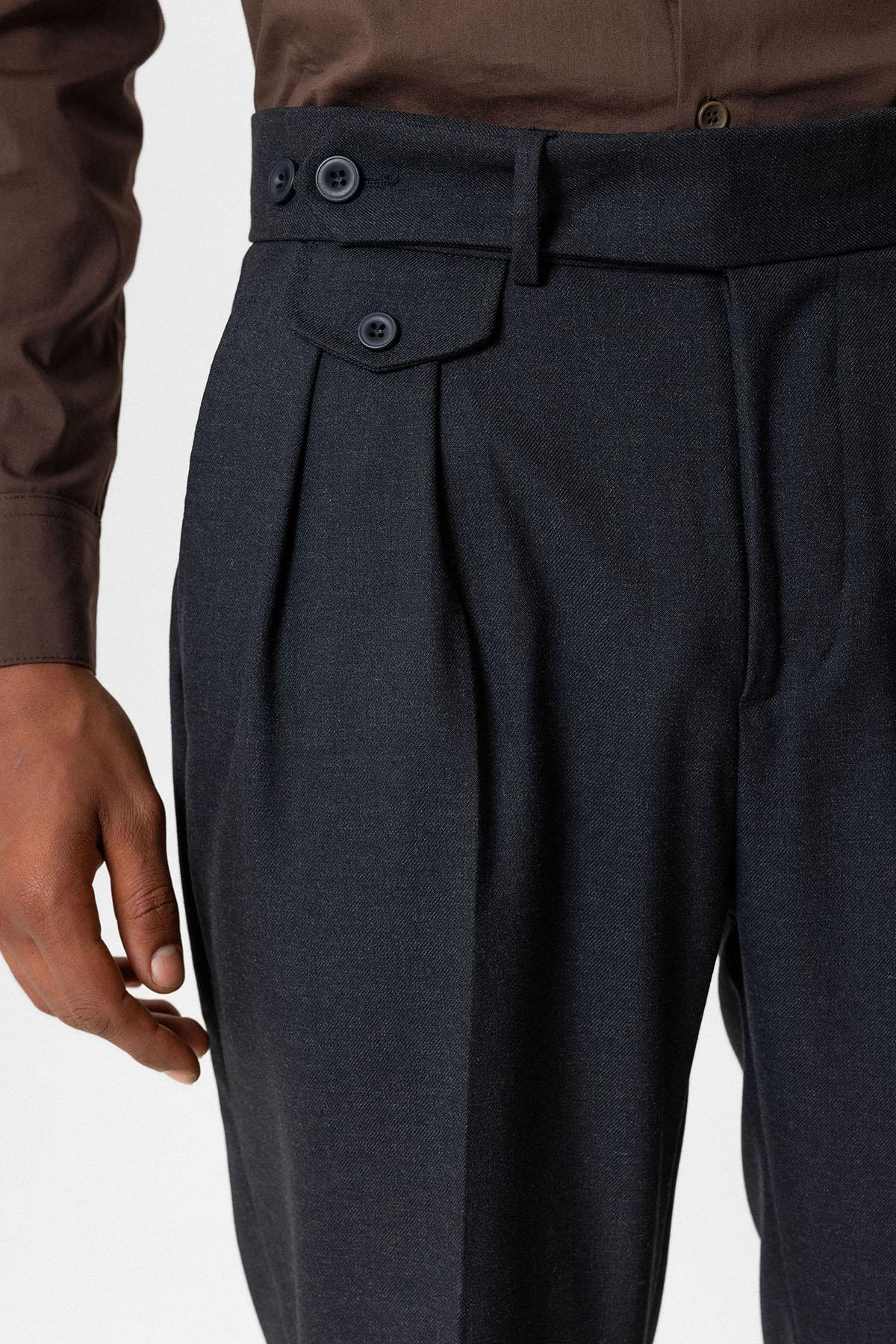 Navy High-Waisted Pleated Technical Men's Trousers - Wessi