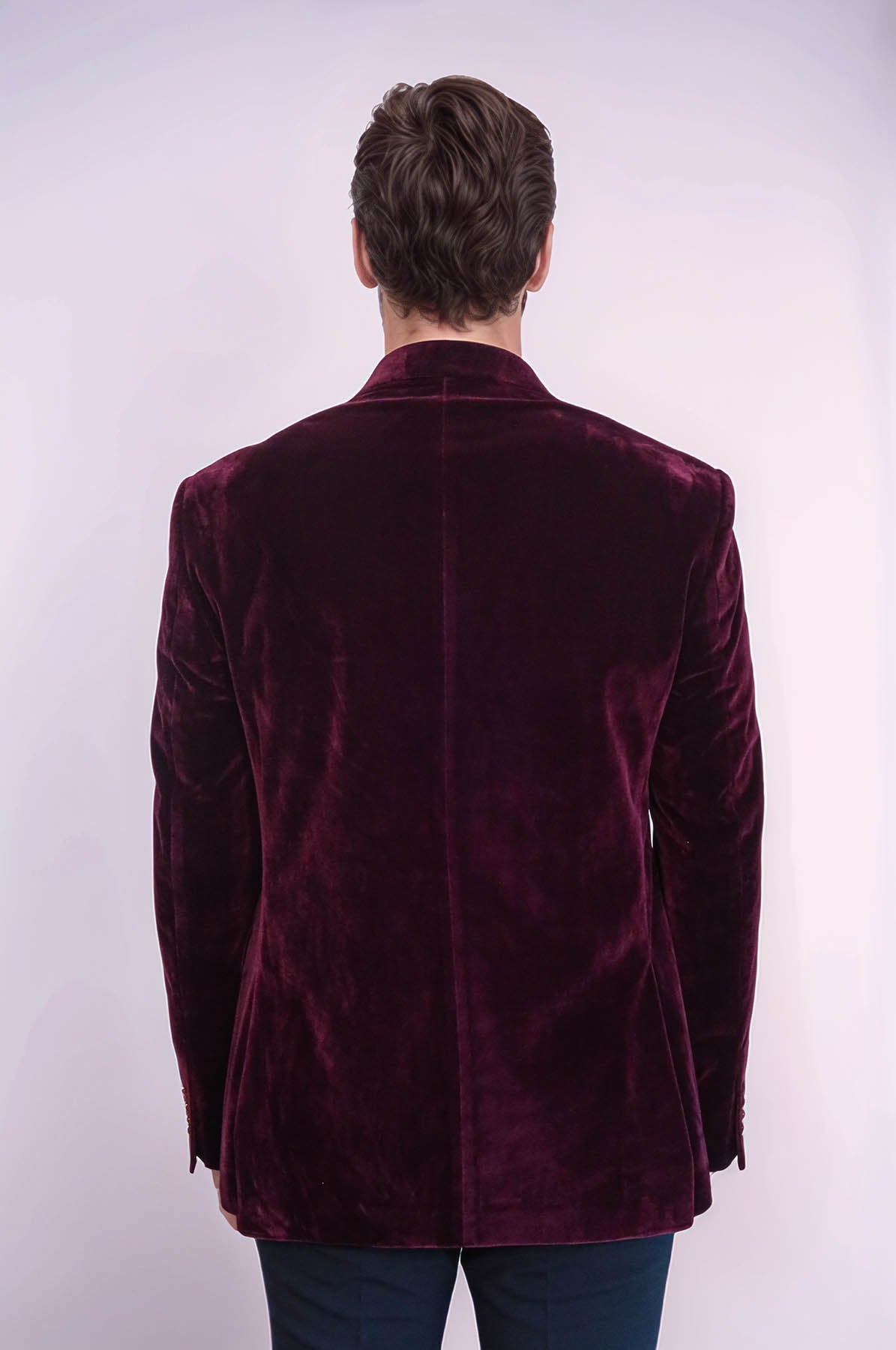 Wide Peak Lapel Velvet Burgundy Blazer - Wessi