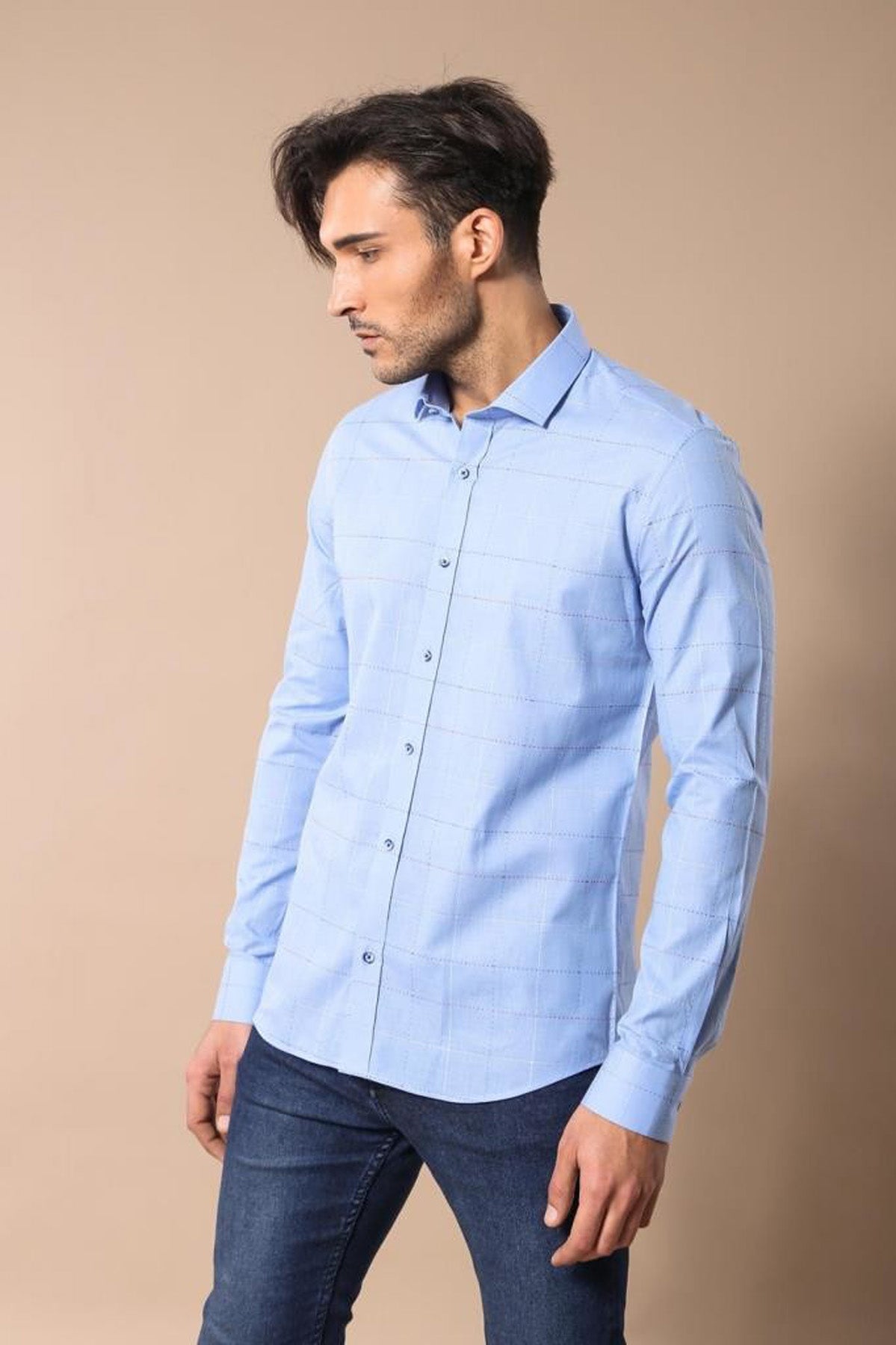 Slim Fit Plaid Blue Shirt - Wessi