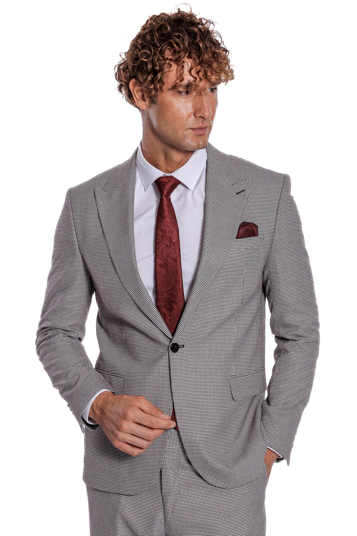 Two Piece Patterned Grey Men Suit - Wessi