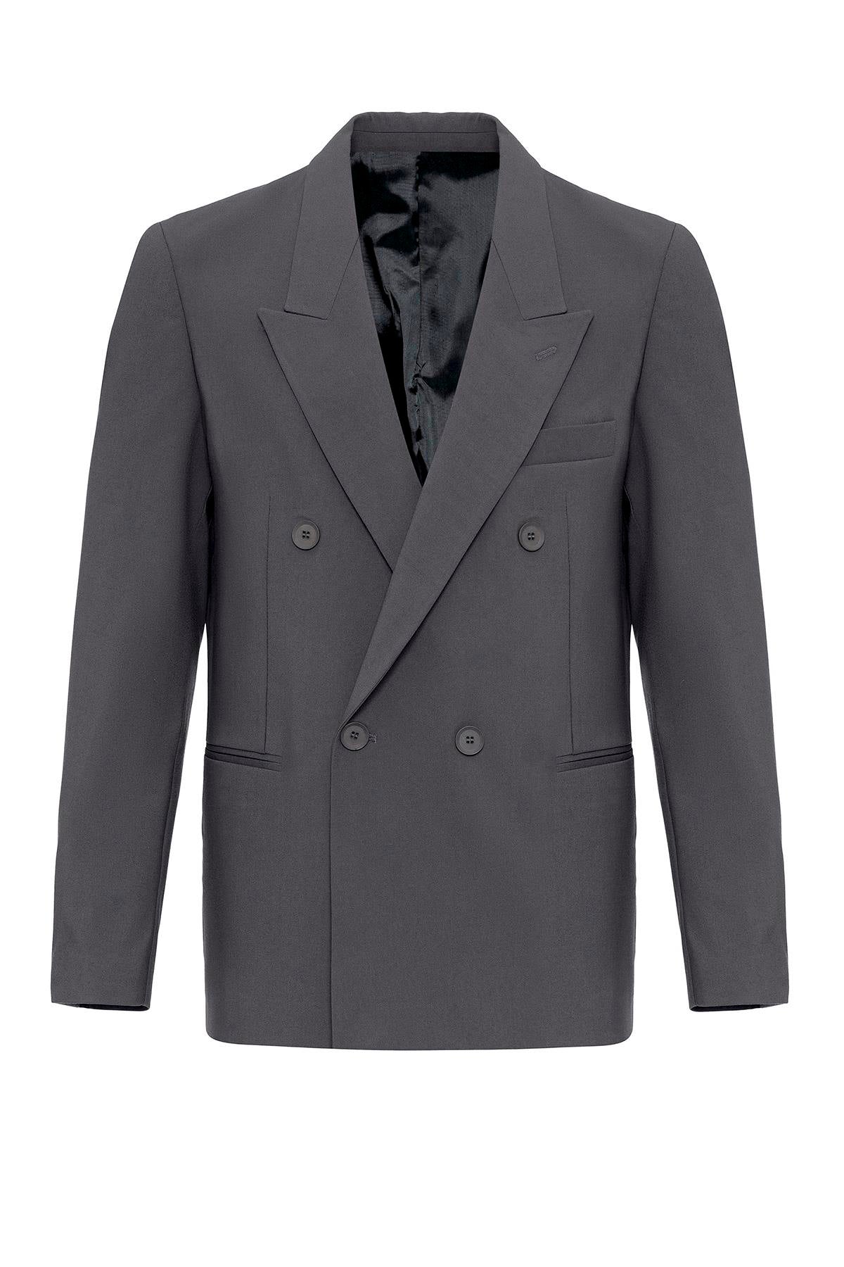 Anthracite Single Button Double-breasted Men's Blazer Jacket - Wessi