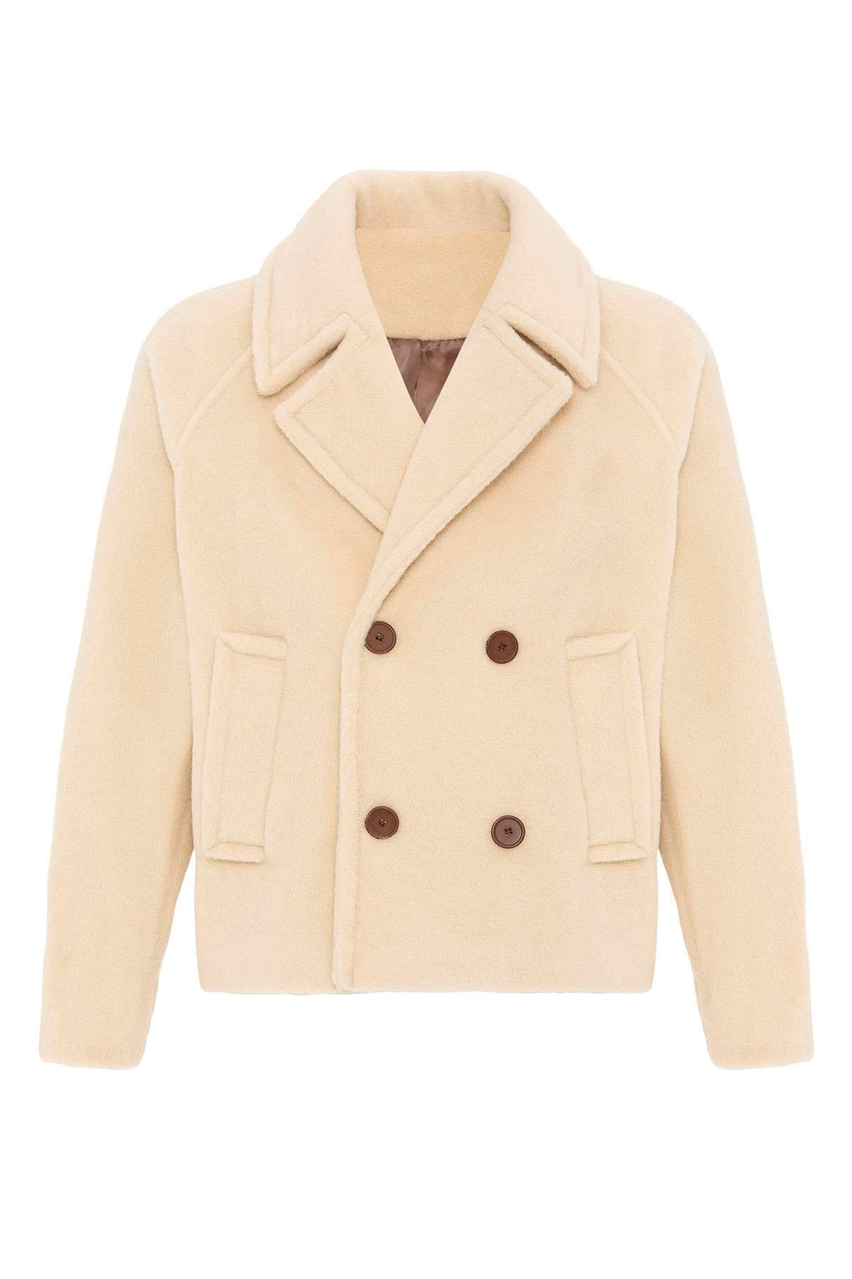 Beige Double-Breasted Crop Fit Men's Jacket - Wessi