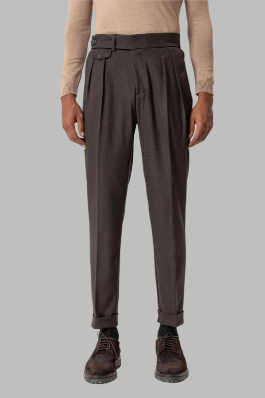 Brown High-Waisted Pleated Technical Men's Trousers - Wessi