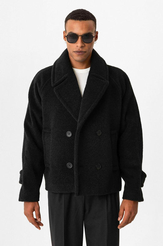 Black Double-Breasted Crop Fit Men's Jacket - Wessi