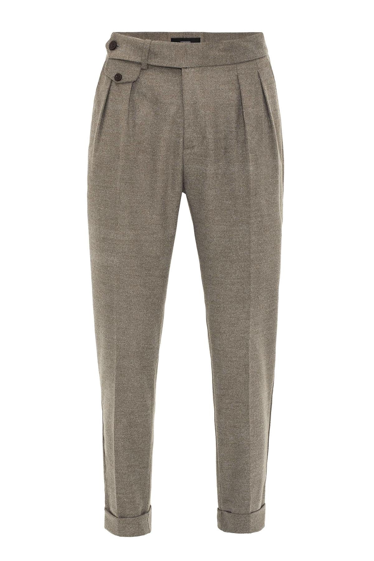 Light Brown High-Waisted Pleated Technical Men's Trousers - Wessi