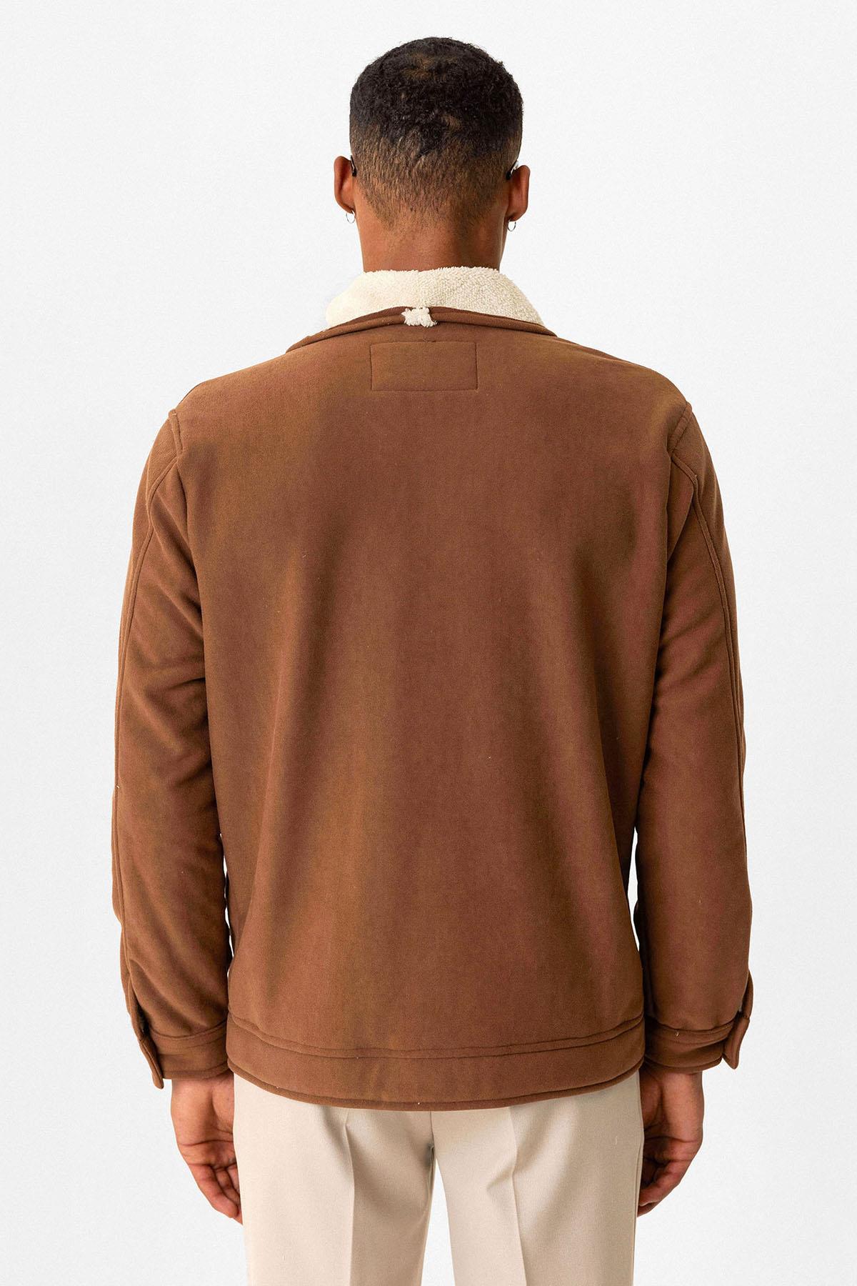 Tan Contrast Collar Men's Jacket with Lining Detail - Wessi