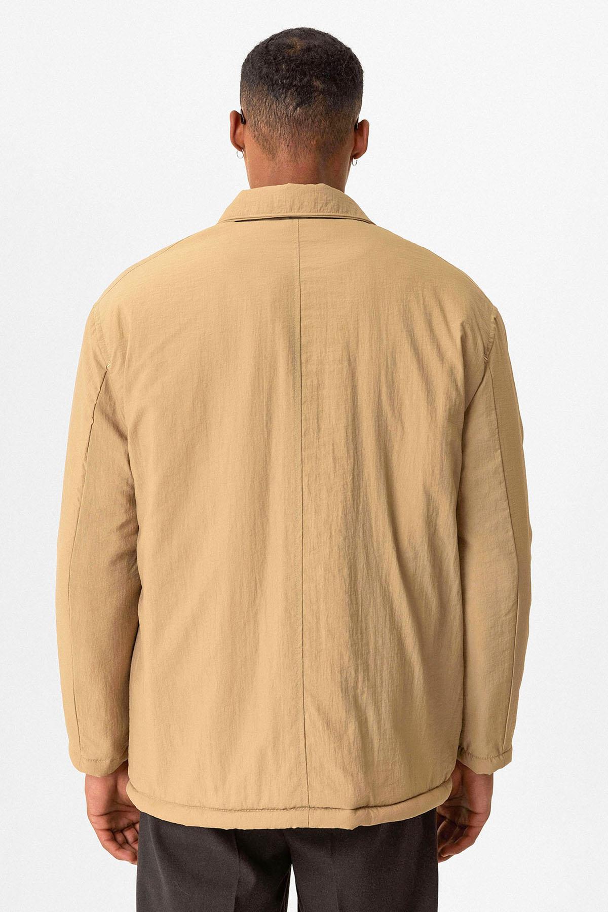 Taupe Lightly Padded Men's Jacket with Cargo Pockets - Wessi