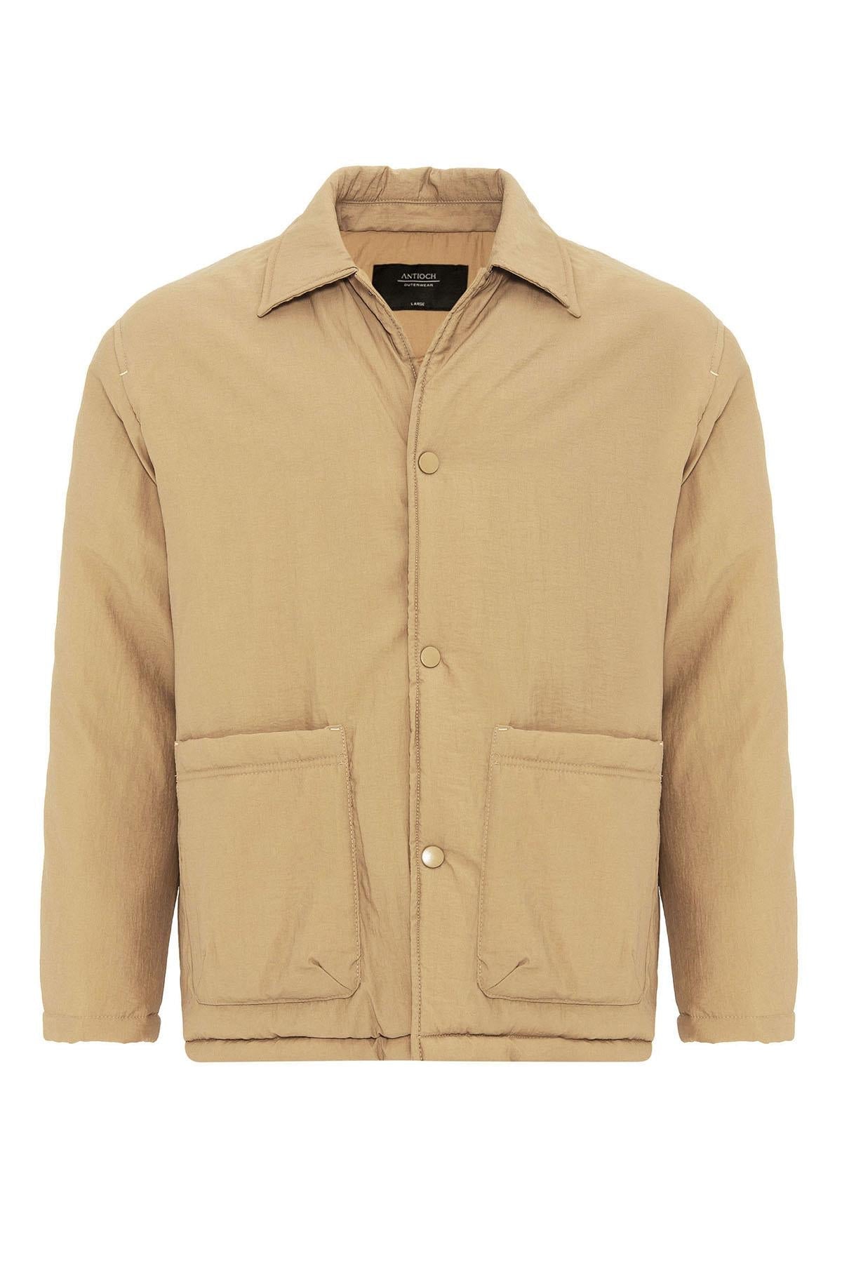 Taupe Lightly Padded Men's Jacket with Cargo Pockets - Wessi